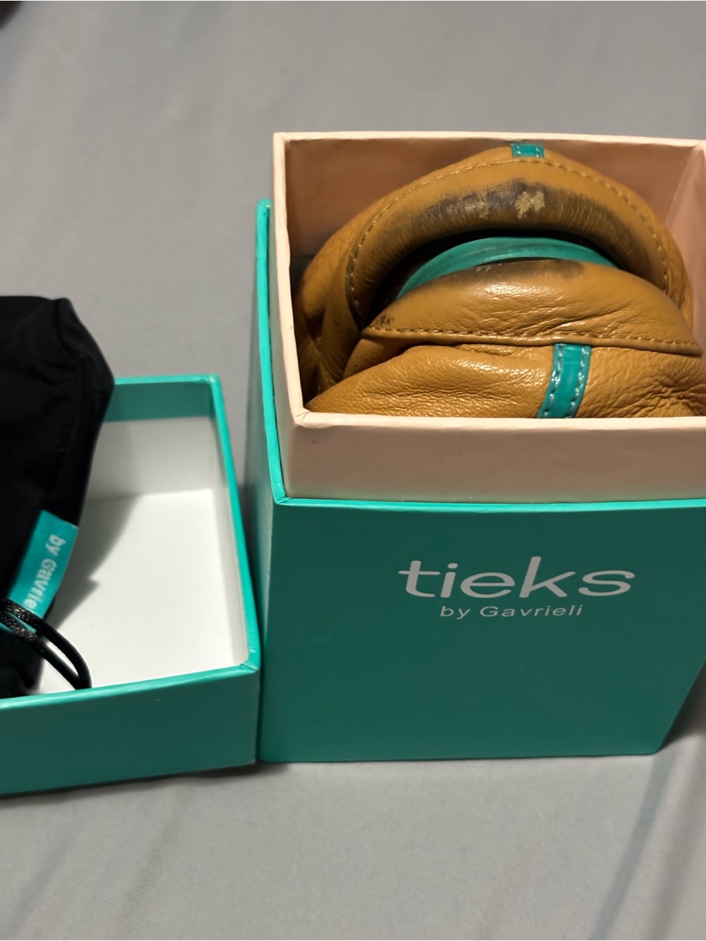 Tieks Leather Ballet Flats in Mustard with Teal Trim
